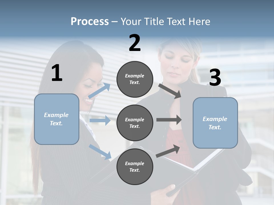 Two Women In Business Attire Looking At A Cell Phone PowerPoint Template