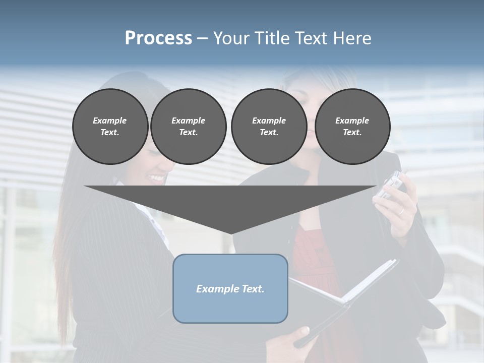 Two Women In Business Attire Looking At A Cell Phone PowerPoint Template