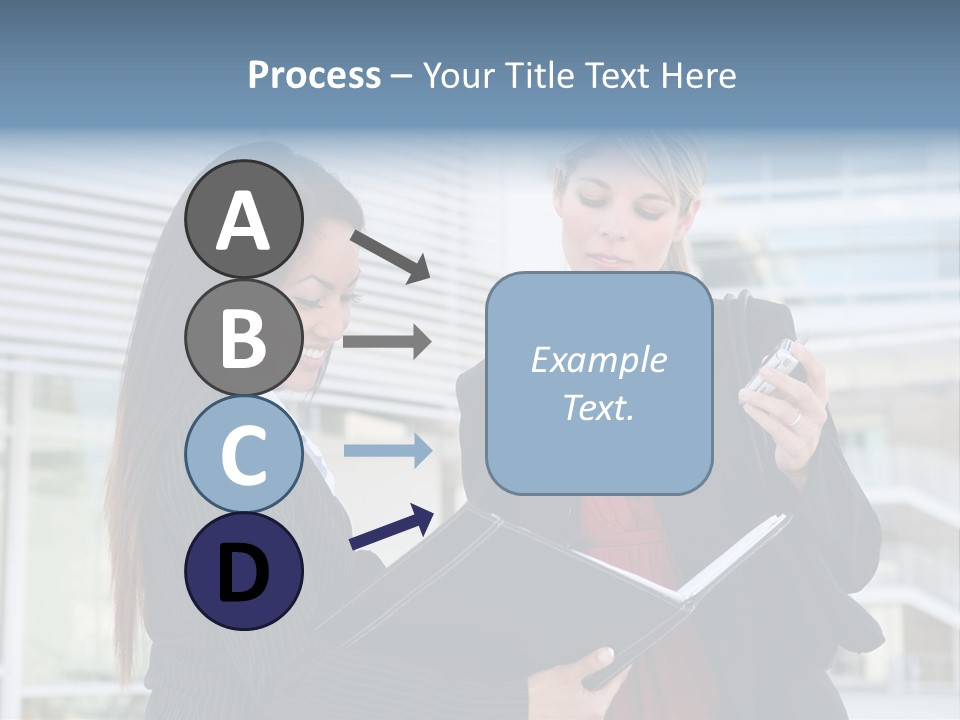 Two Women In Business Attire Looking At A Cell Phone PowerPoint Template