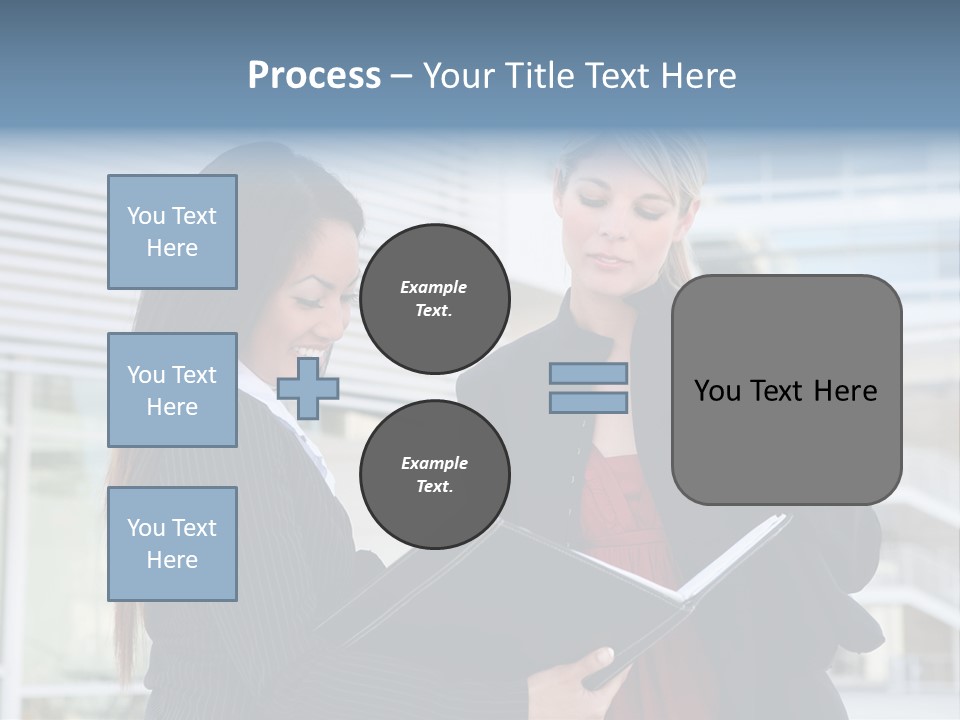 Two Women In Business Attire Looking At A Cell Phone PowerPoint Template