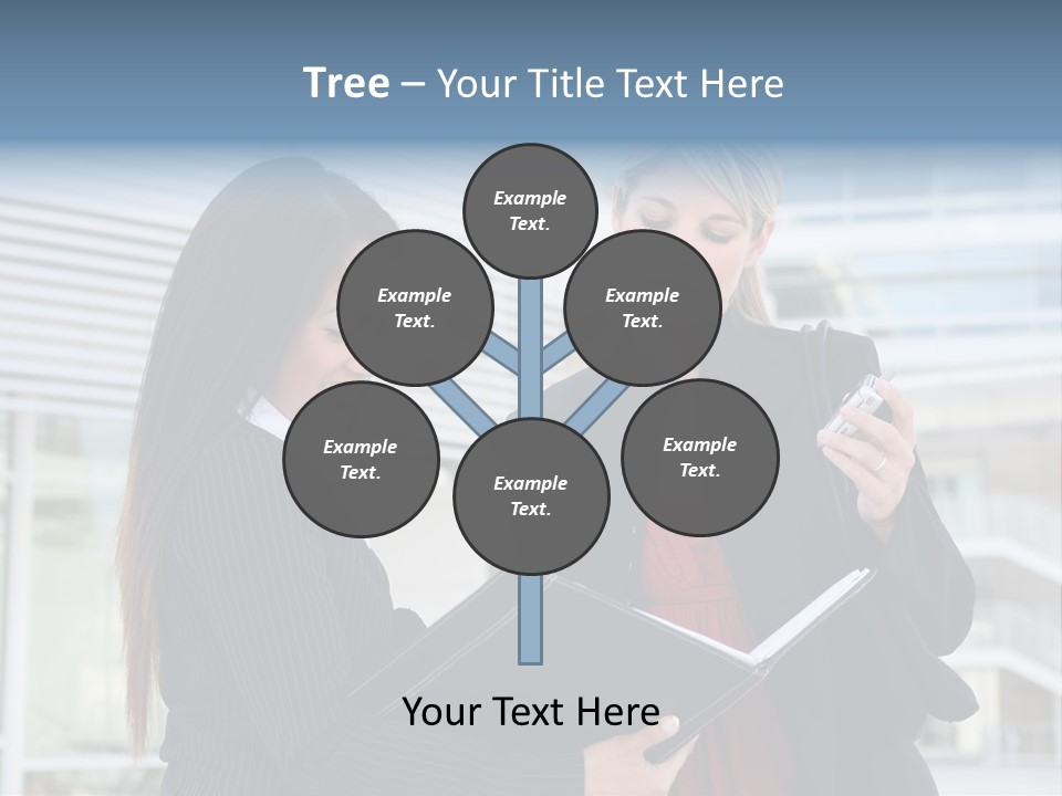 Two Women In Business Attire Looking At A Cell Phone PowerPoint Template