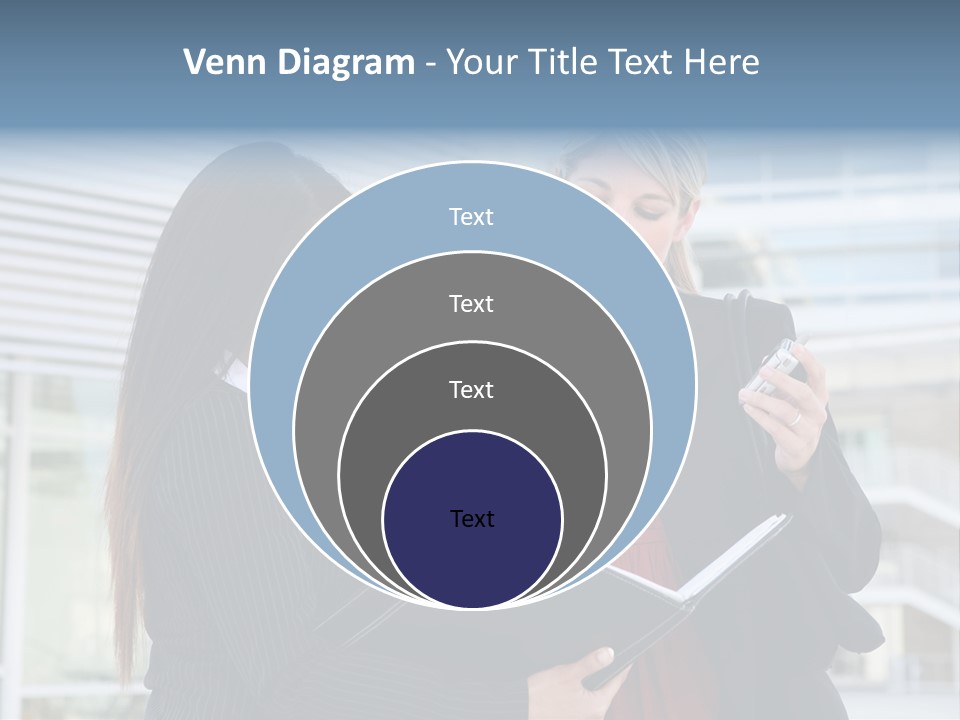 Two Women In Business Attire Looking At A Cell Phone PowerPoint Template
