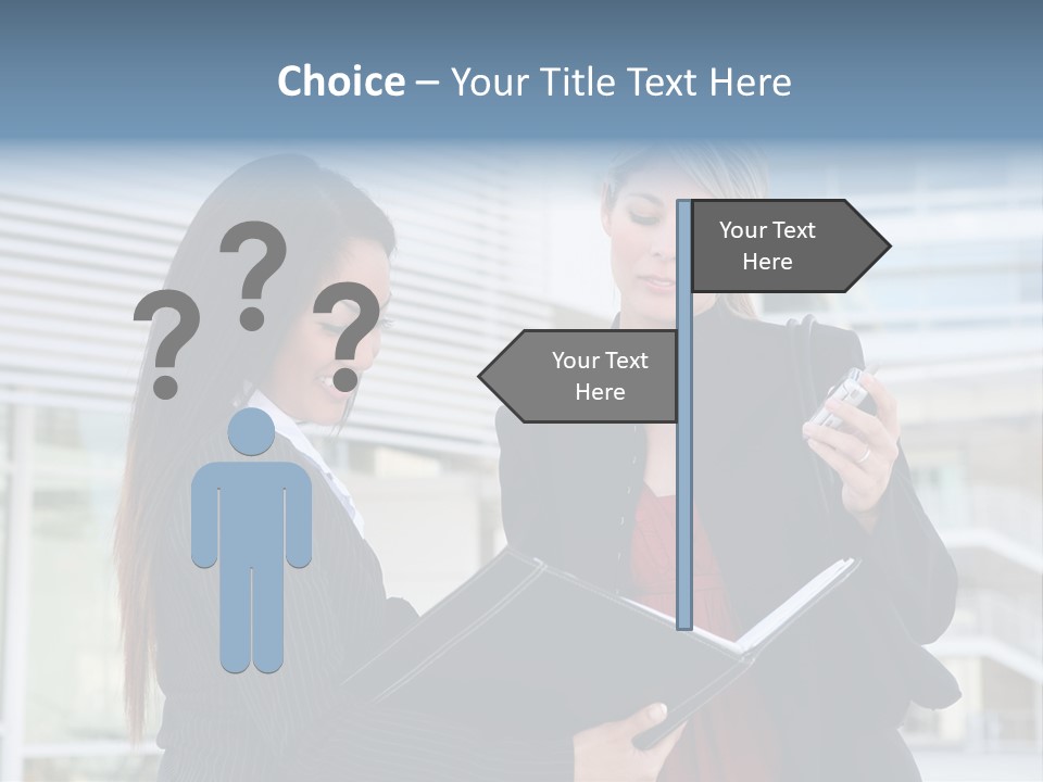 Two Women In Business Attire Looking At A Cell Phone PowerPoint Template