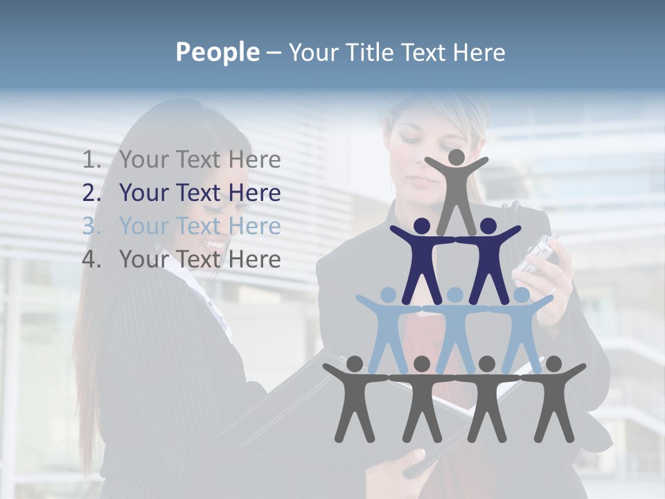 Two Women In Business Attire Looking At A Cell Phone PowerPoint Template