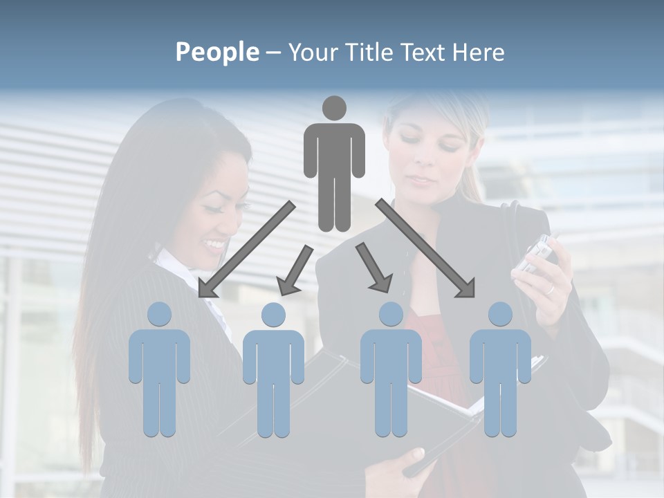 Two Women In Business Attire Looking At A Cell Phone PowerPoint Template