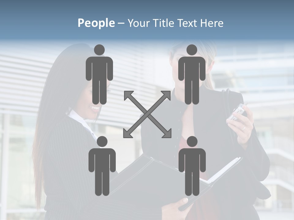 Two Women In Business Attire Looking At A Cell Phone PowerPoint Template