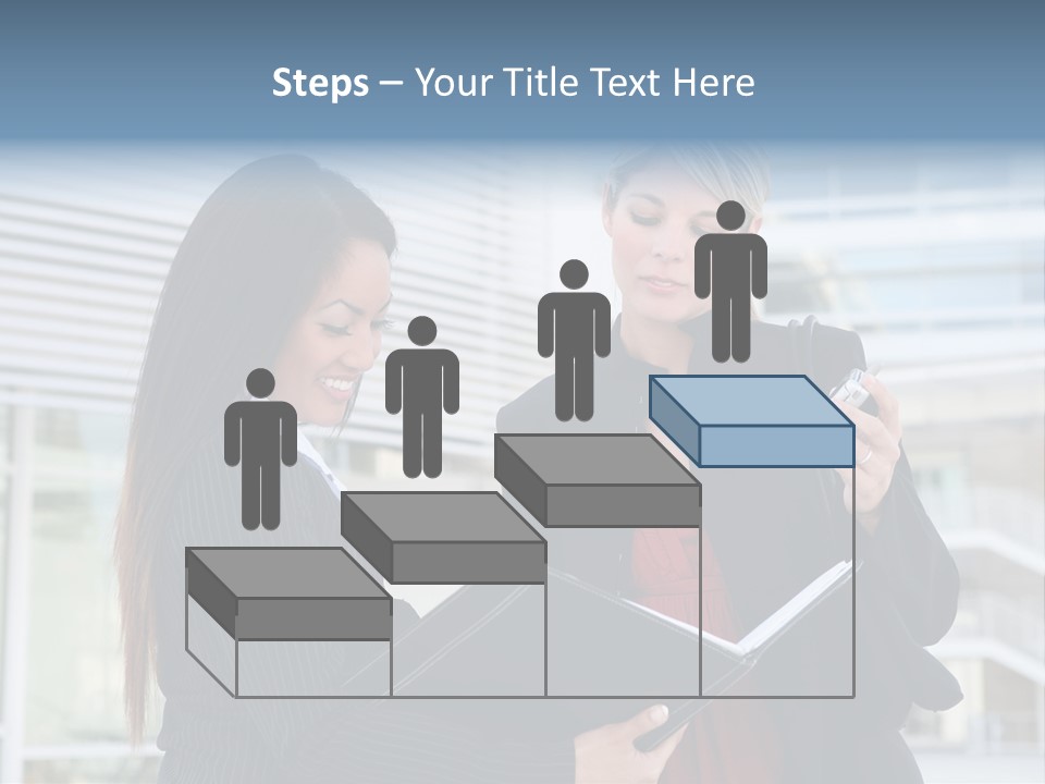 Two Women In Business Attire Looking At A Cell Phone PowerPoint Template