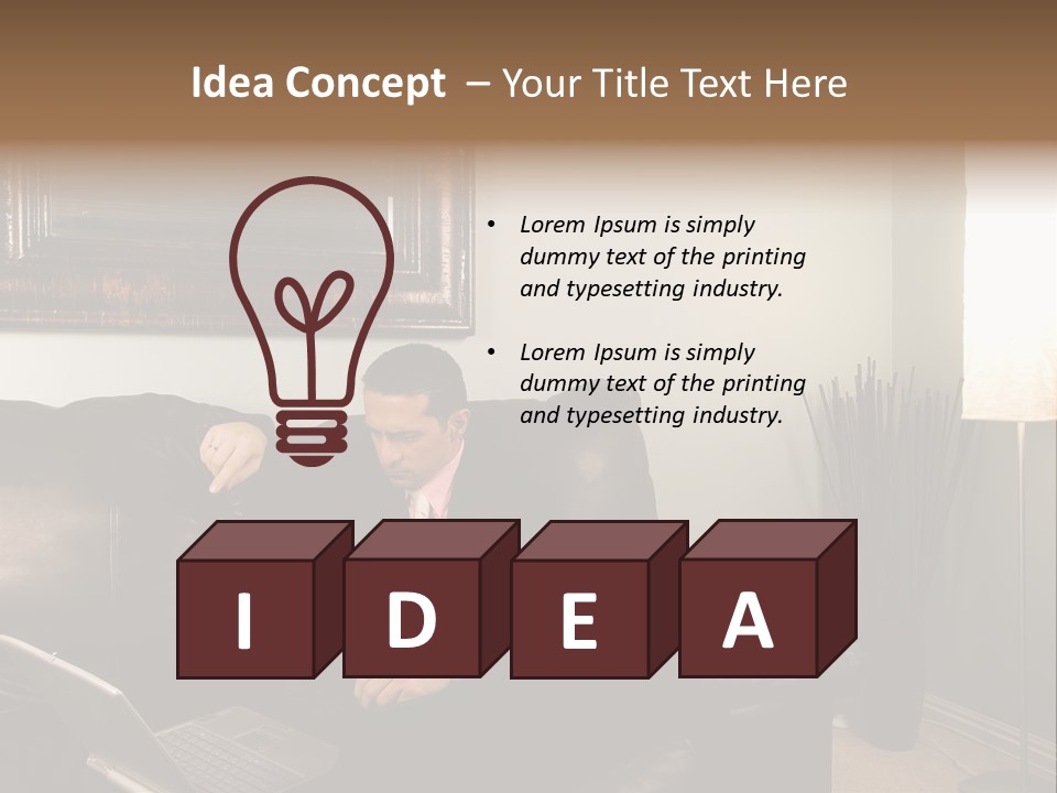 A Man Sitting On A Couch In A Living Room PowerPoint Template