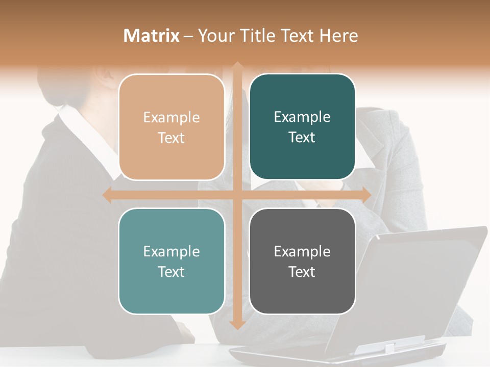 Two Women In Business Attire Look At A Laptop Screen PowerPoint Template