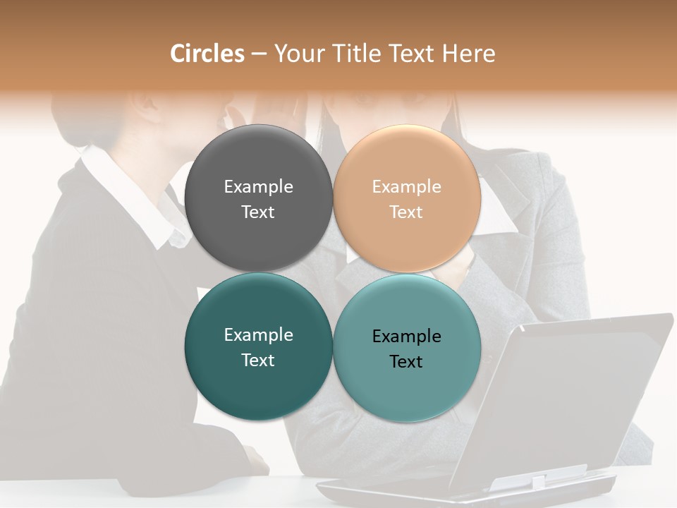 Two Women In Business Attire Look At A Laptop Screen PowerPoint Template