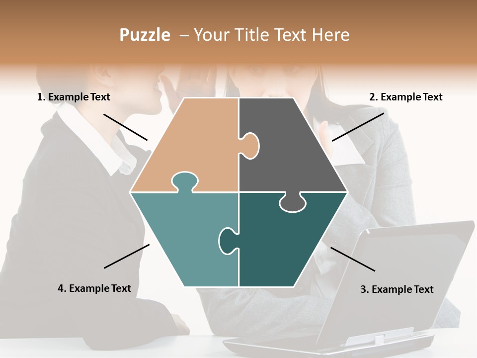 Two Women In Business Attire Look At A Laptop Screen PowerPoint Template