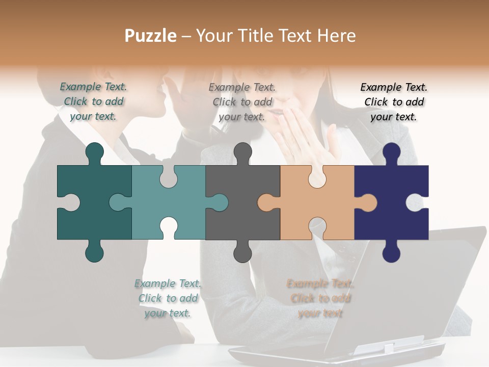 Two Women In Business Attire Look At A Laptop Screen PowerPoint Template