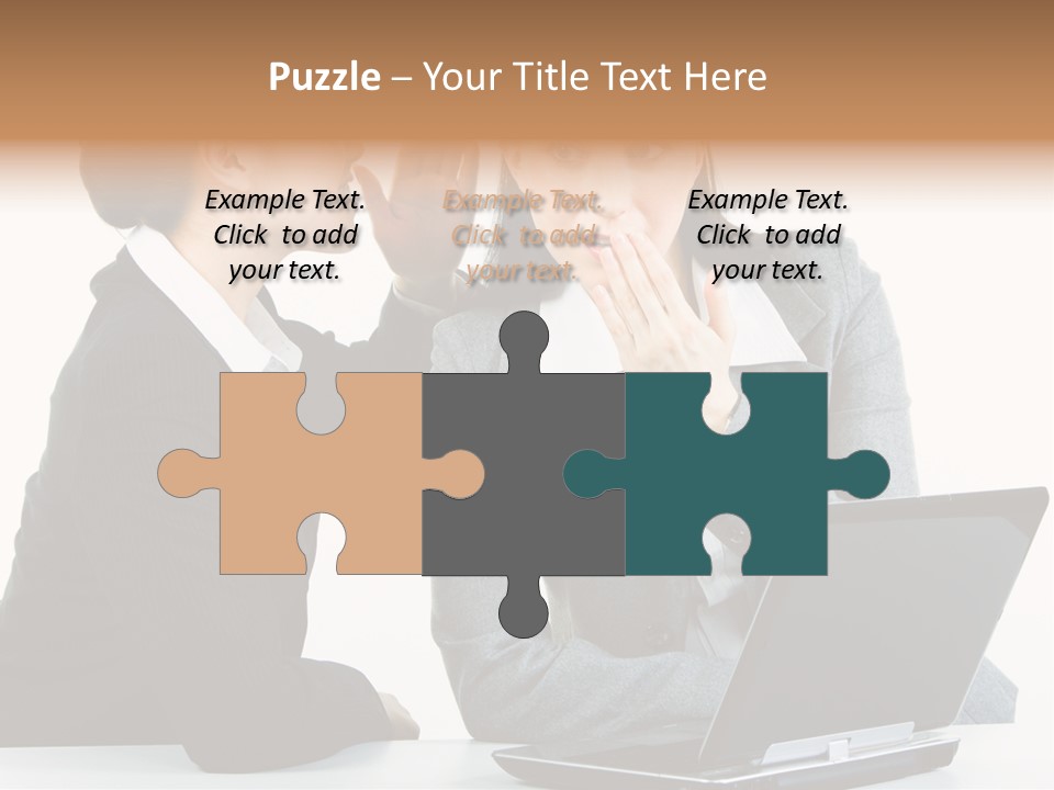 Two Women In Business Attire Look At A Laptop Screen PowerPoint Template