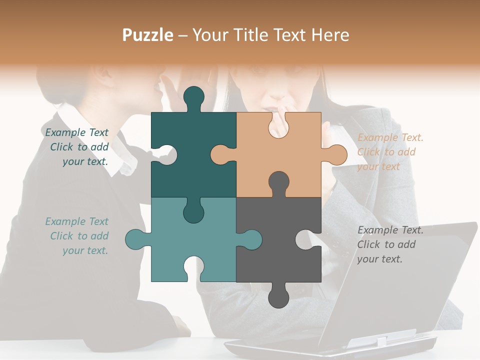 Two Women In Business Attire Look At A Laptop Screen PowerPoint Template