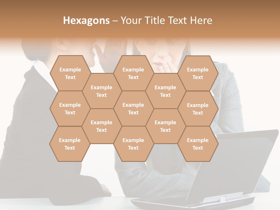 Two Women In Business Attire Look At A Laptop Screen PowerPoint Template