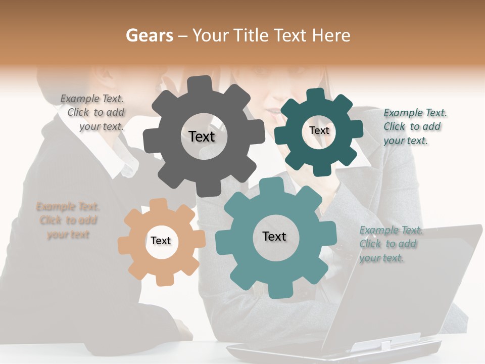 Two Women In Business Attire Look At A Laptop Screen PowerPoint Template