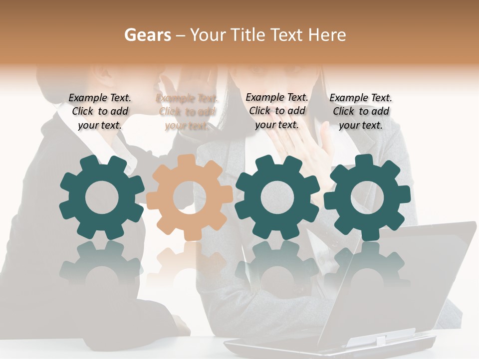 Two Women In Business Attire Look At A Laptop Screen PowerPoint Template