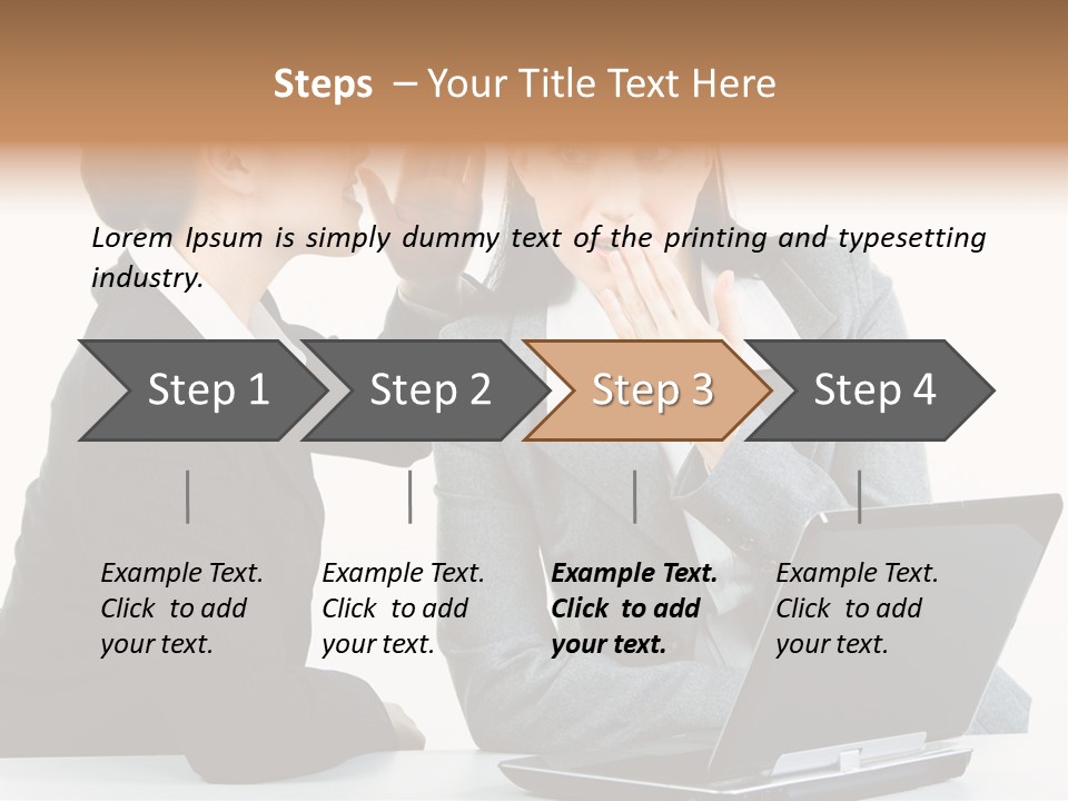 Two Women In Business Attire Look At A Laptop Screen PowerPoint Template