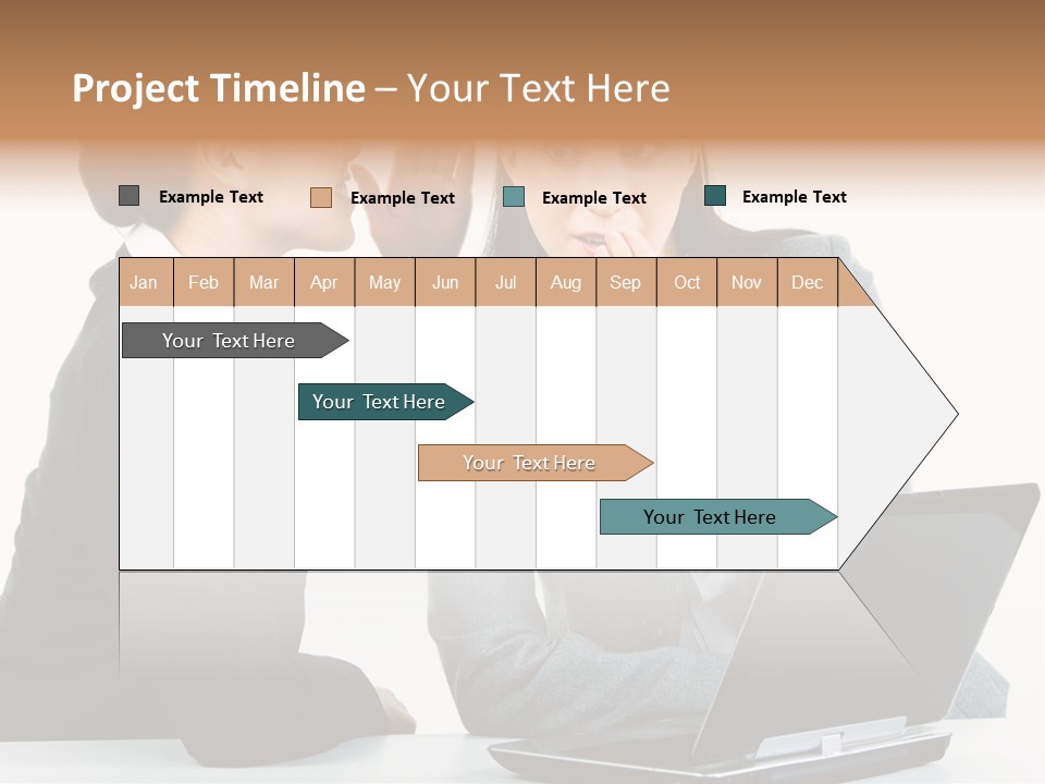 Two Women In Business Attire Look At A Laptop Screen PowerPoint Template