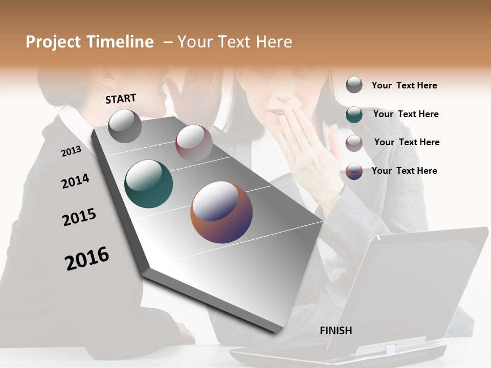 Two Women In Business Attire Look At A Laptop Screen PowerPoint Template