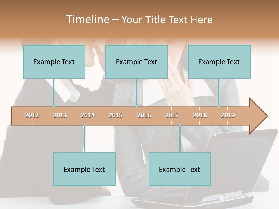 Two Women In Business Attire Look At A Laptop Screen PowerPoint Template