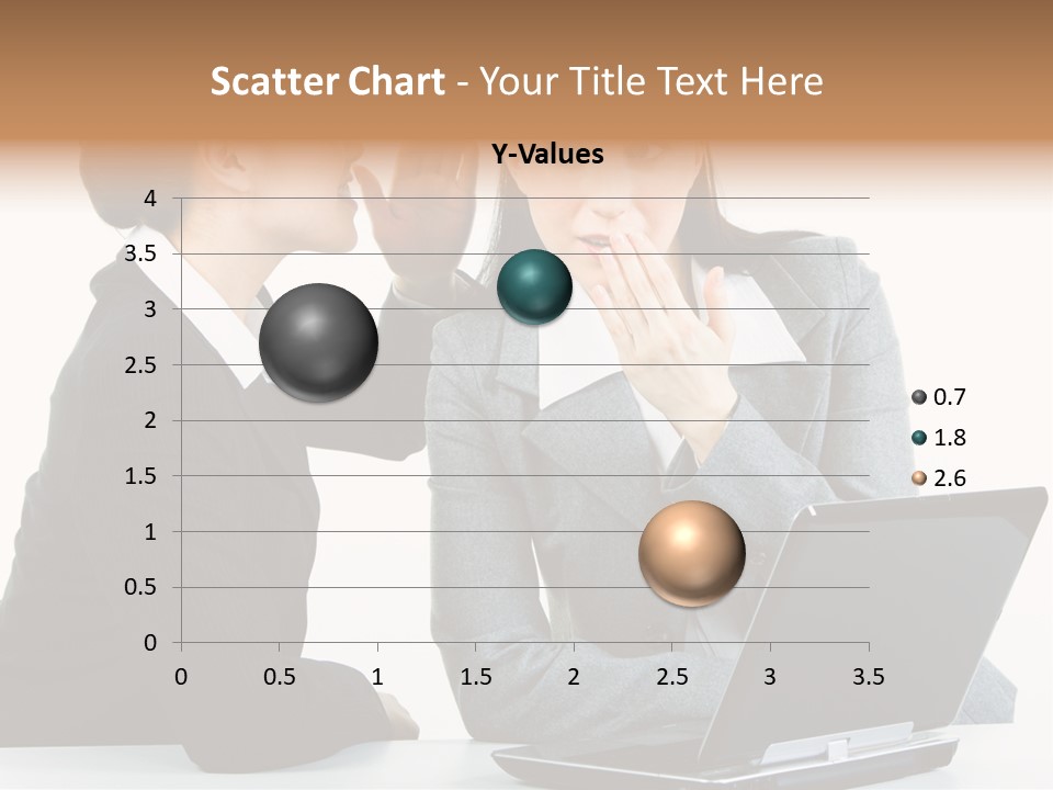 Two Women In Business Attire Look At A Laptop Screen PowerPoint Template