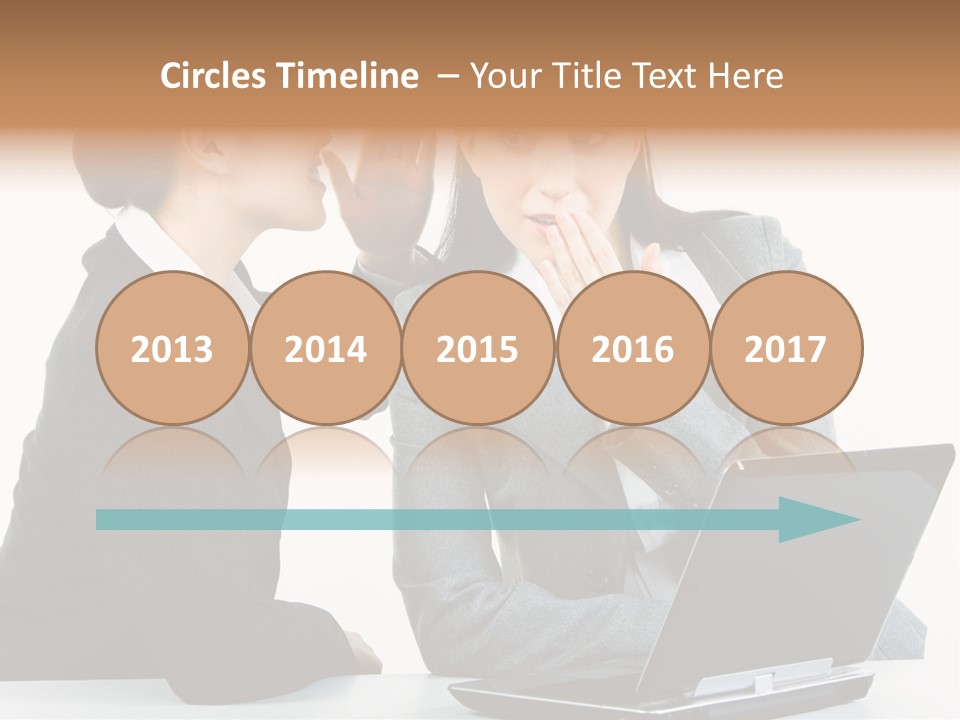 Two Women In Business Attire Look At A Laptop Screen PowerPoint Template