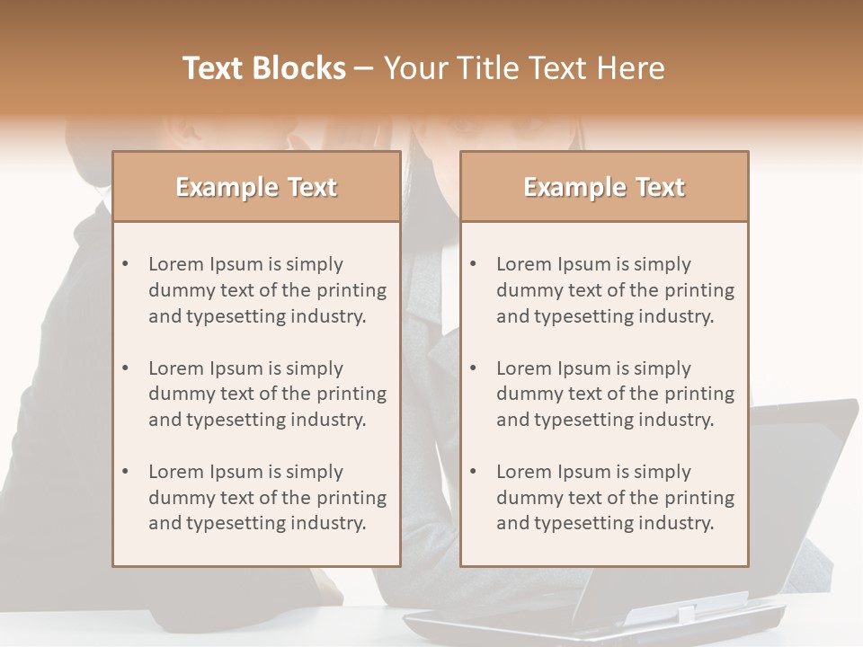 Two Women In Business Attire Look At A Laptop Screen PowerPoint Template