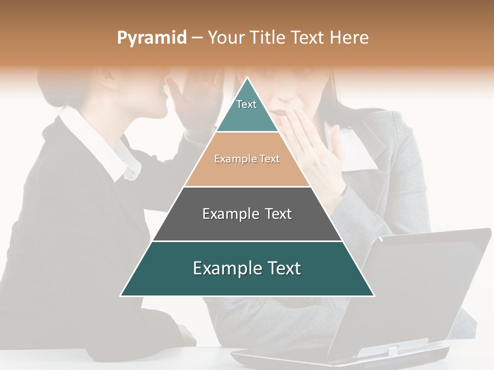 Two Women In Business Attire Look At A Laptop Screen PowerPoint Template