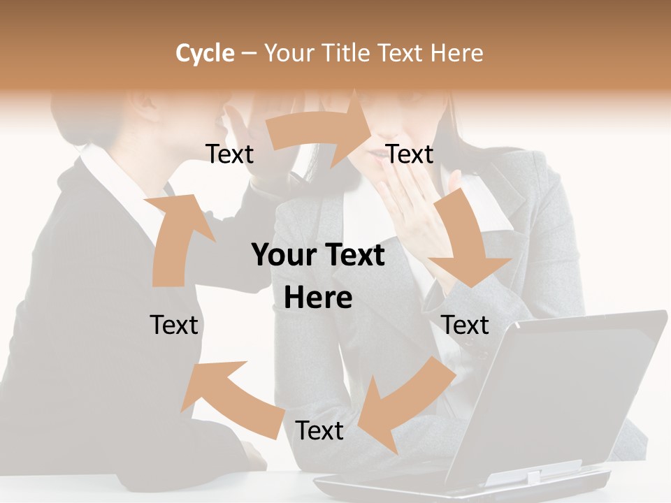 Two Women In Business Attire Look At A Laptop Screen PowerPoint Template