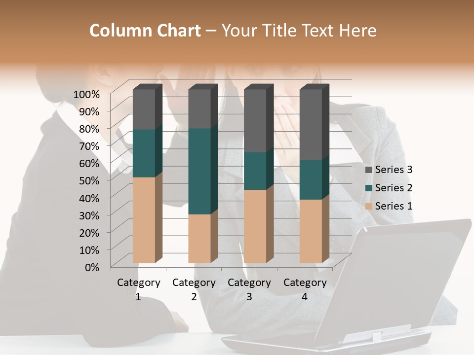 Two Women In Business Attire Look At A Laptop Screen PowerPoint Template