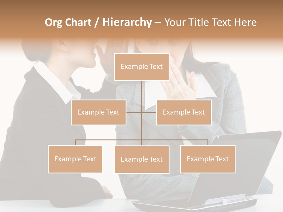 Two Women In Business Attire Look At A Laptop Screen PowerPoint Template