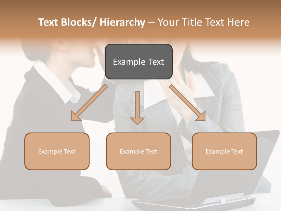 Two Women In Business Attire Look At A Laptop Screen PowerPoint Template