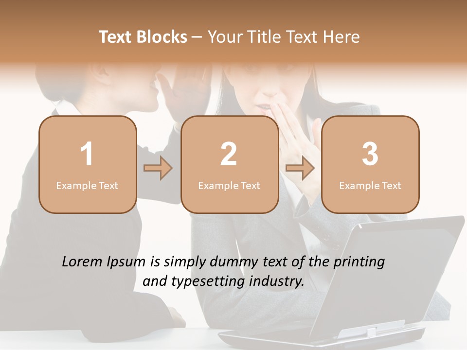 Two Women In Business Attire Look At A Laptop Screen PowerPoint Template