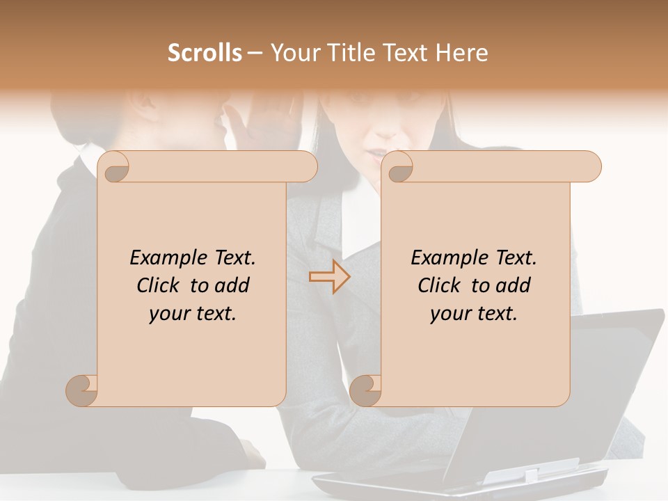 Two Women In Business Attire Look At A Laptop Screen PowerPoint Template