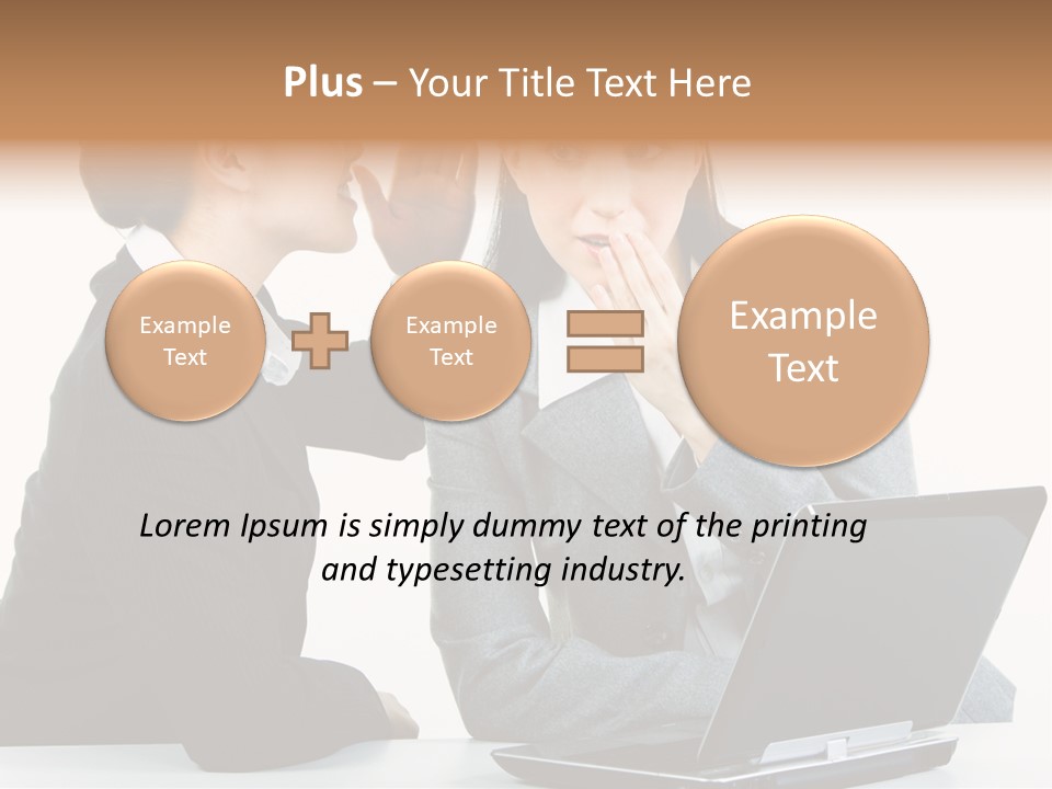 Two Women In Business Attire Look At A Laptop Screen PowerPoint Template