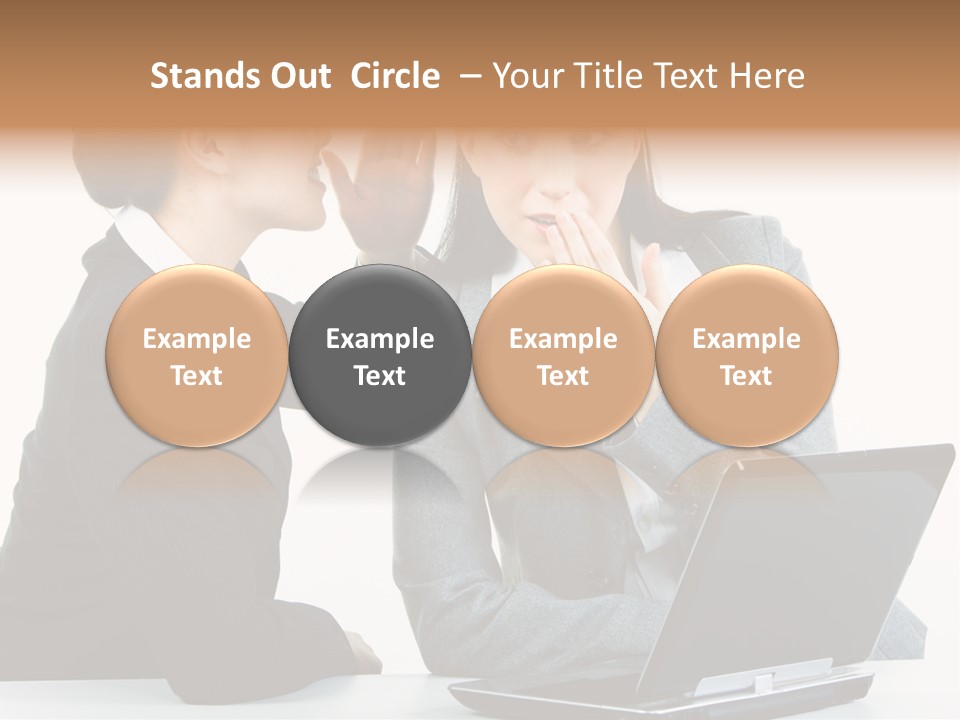 Two Women In Business Attire Look At A Laptop Screen PowerPoint Template