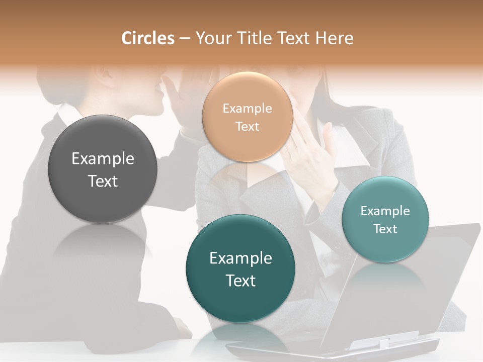 Two Women In Business Attire Look At A Laptop Screen PowerPoint Template