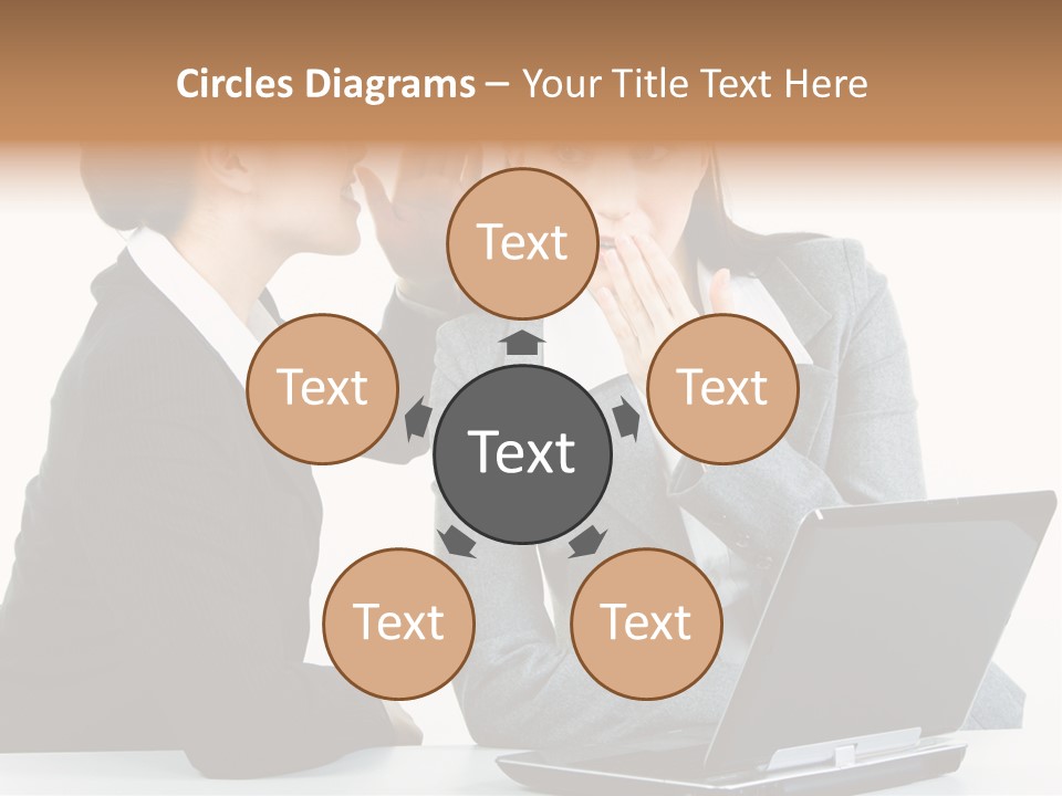 Two Women In Business Attire Look At A Laptop Screen PowerPoint Template