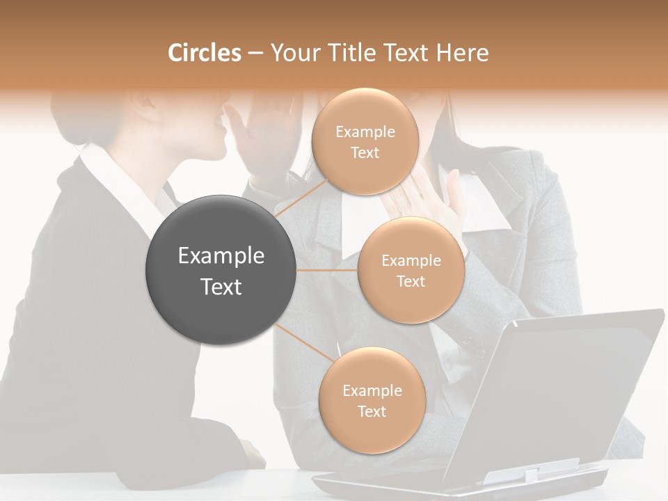 Two Women In Business Attire Look At A Laptop Screen PowerPoint Template