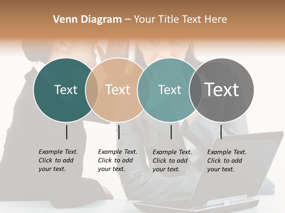 Two Women In Business Attire Look At A Laptop Screen PowerPoint Template