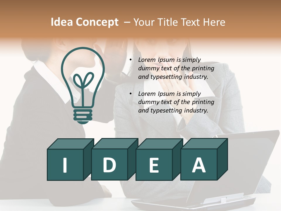 Two Women In Business Attire Look At A Laptop Screen PowerPoint Template