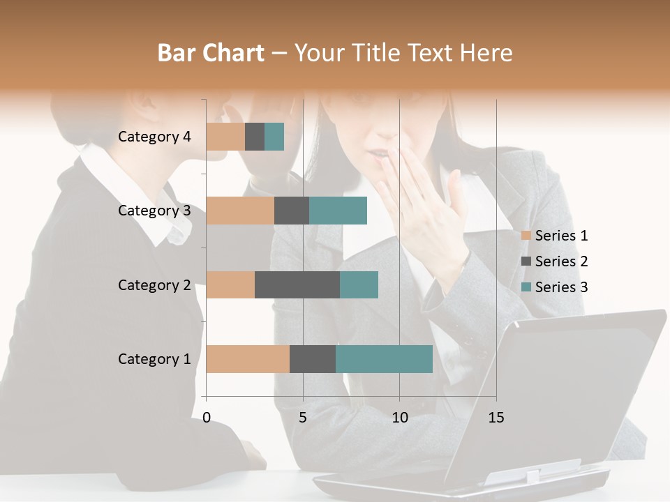 Two Women In Business Attire Look At A Laptop Screen PowerPoint Template