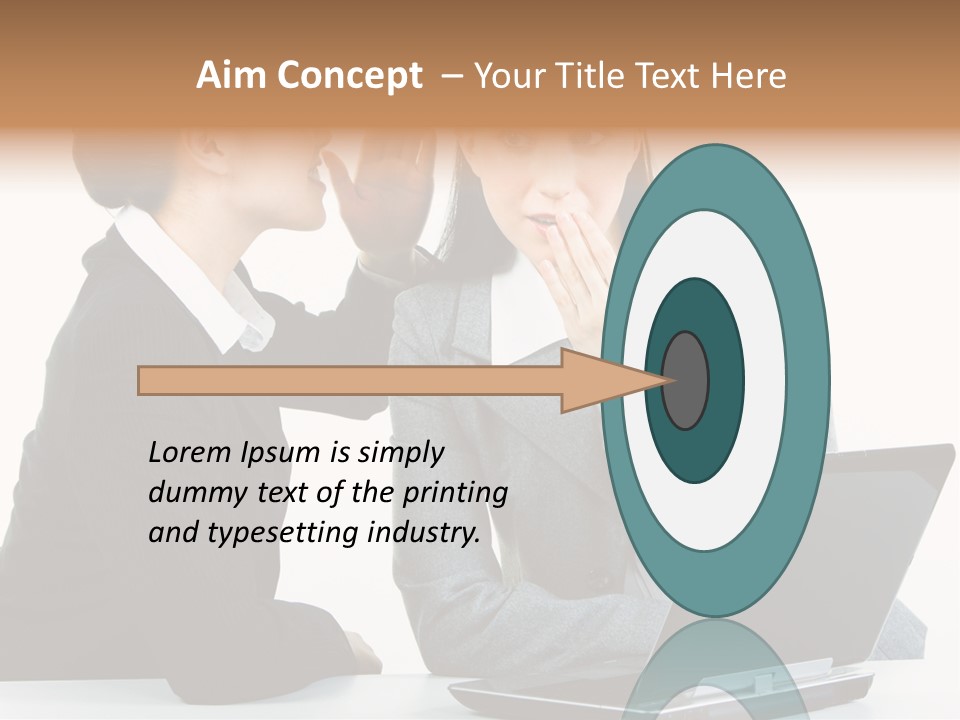 Two Women In Business Attire Look At A Laptop Screen PowerPoint Template