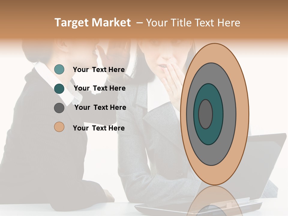 Two Women In Business Attire Look At A Laptop Screen PowerPoint Template