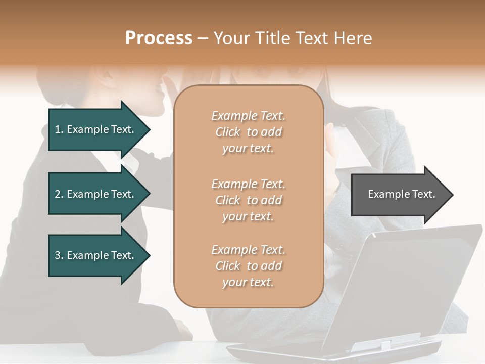 Two Women In Business Attire Look At A Laptop Screen PowerPoint Template
