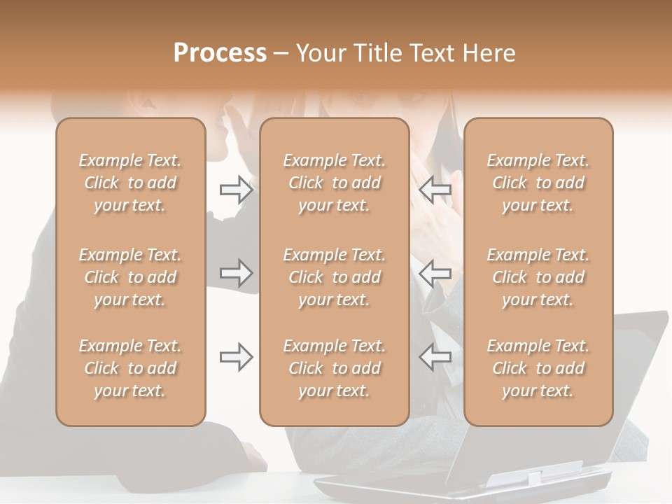 Two Women In Business Attire Look At A Laptop Screen PowerPoint Template