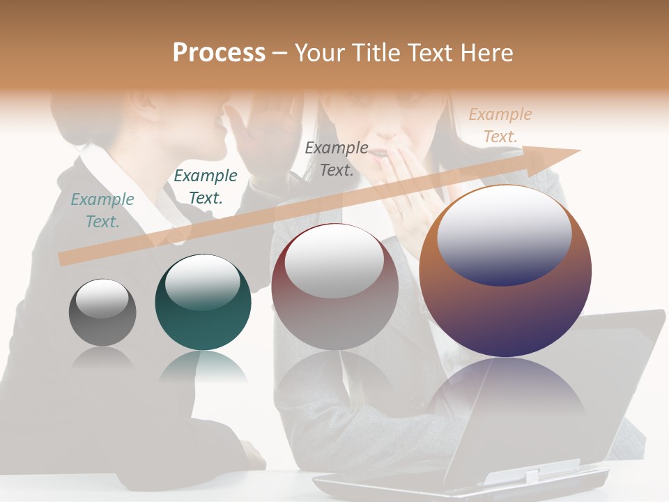 Two Women In Business Attire Look At A Laptop Screen PowerPoint Template