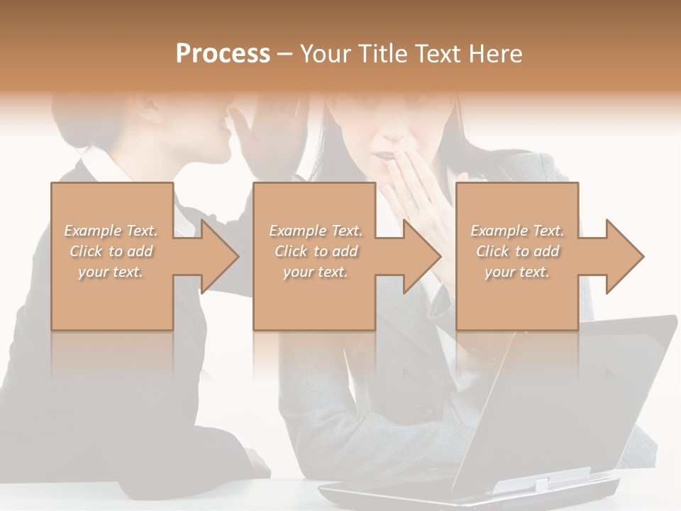 Two Women In Business Attire Look At A Laptop Screen PowerPoint Template