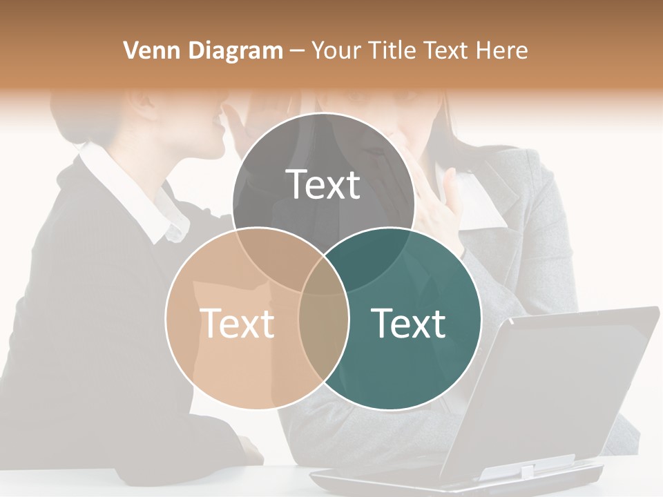 Two Women In Business Attire Look At A Laptop Screen PowerPoint Template